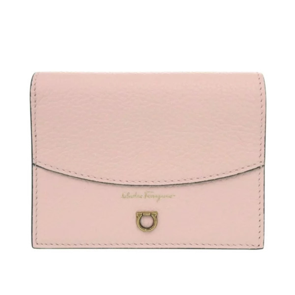 Salvatore Ferragamo Gancini Compact Wallet Leather Pink Bi fold